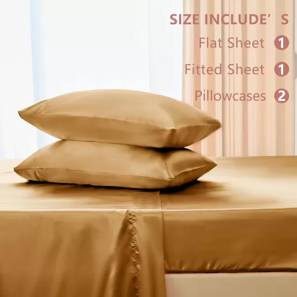 imageCozyLux Satin Sheets Queen Size  4 Piece Black Bed Sheet Set with Silky Microfiber 1 Deep Pocket Fitted Sheet 1 Flat Sheet and 2 Pillowcases  Smooth and SoftGold
