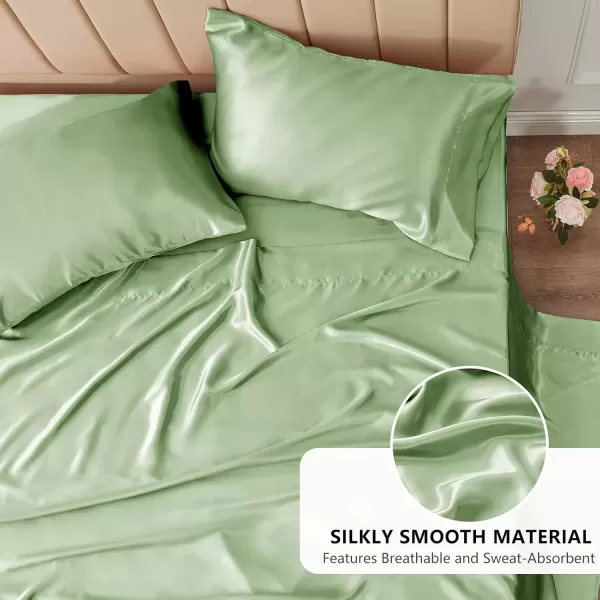 imageCozyLux Satin Sheets Queen Size  4 Piece Black Bed Sheet Set with Silky Microfiber 1 Deep Pocket Fitted Sheet 1 Flat Sheet and 2 Pillowcases  Smooth and SoftSage Green