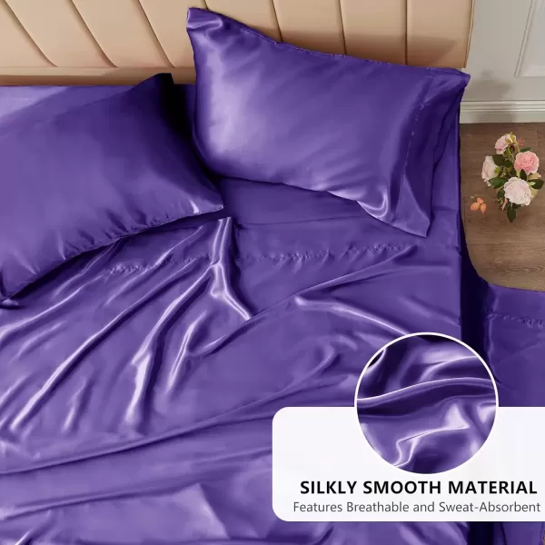 imageCozyLux Satin Sheets Queen Size  4 Piece Black Bed Sheet Set with Silky Microfiber 1 Deep Pocket Fitted Sheet 1 Flat Sheet and 2 Pillowcases  Smooth and SoftPurple
