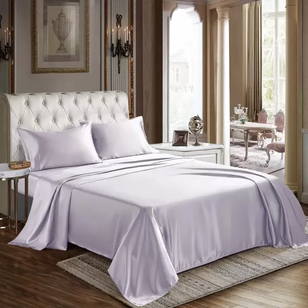 imageCozyLux Satin Sheets Queen Size  4 Piece Black Bed Sheet Set with Silky Microfiber 1 Deep Pocket Fitted Sheet 1 Flat Sheet and 2 Pillowcases  Smooth and SoftTaro Purple