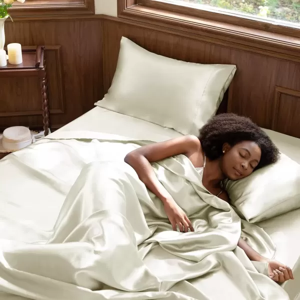 imageCozyLux Satin Sheets Queen Size  4 Piece Black Bed Sheet Set with Silky Microfiber 1 Deep Pocket Fitted Sheet 1 Flat Sheet and 2 Pillowcases  Smooth and SoftBeige