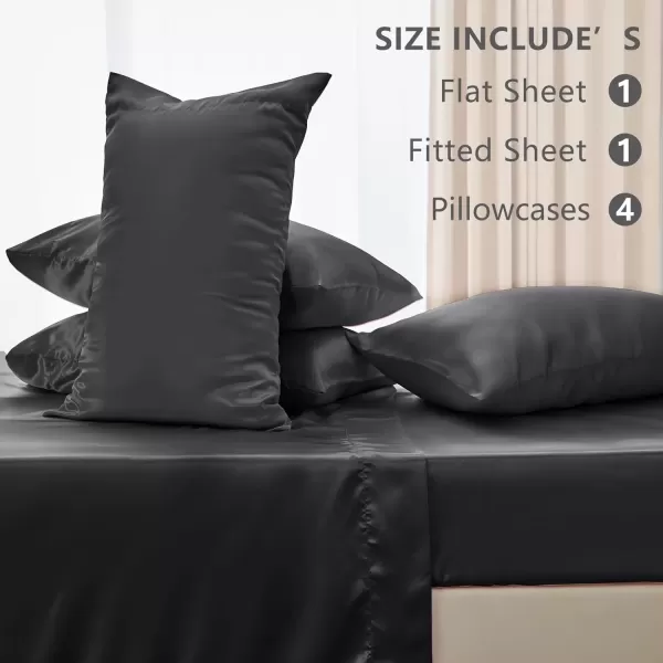 imageCozyLux Satin Sheets Queen Size  4 Piece Black Bed Sheet Set with Silky Microfiber 1 Deep Pocket Fitted Sheet 1 Flat Sheet and 2 Pillowcases  Smooth and SoftDark Grey