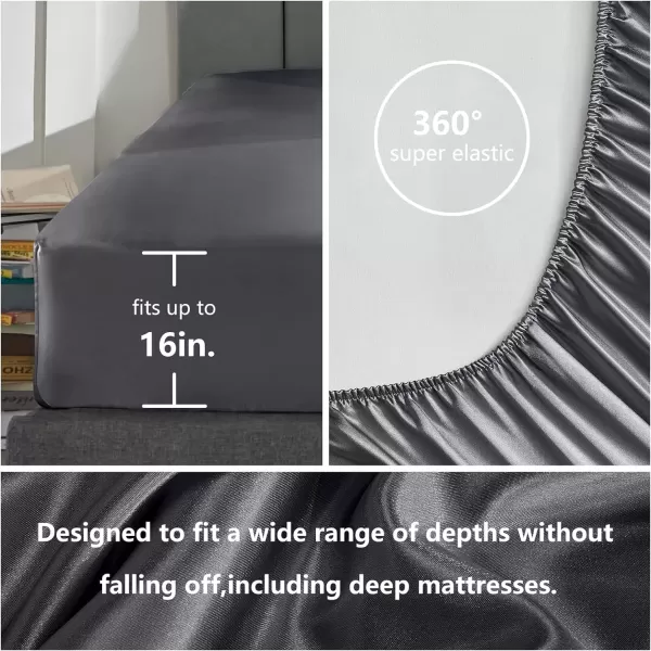 imageCozyLux Satin Sheets Queen Size  4 Piece Black Bed Sheet Set with Silky Microfiber 1 Deep Pocket Fitted Sheet 1 Flat Sheet and 2 Pillowcases  Smooth and SoftDark Grey