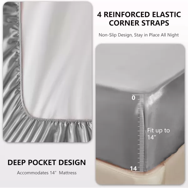 imageCozyLux Satin Sheets Queen Size  4 Piece Black Bed Sheet Set with Silky Microfiber 1 Deep Pocket Fitted Sheet 1 Flat Sheet and 2 Pillowcases  Smooth and SoftLight Grey