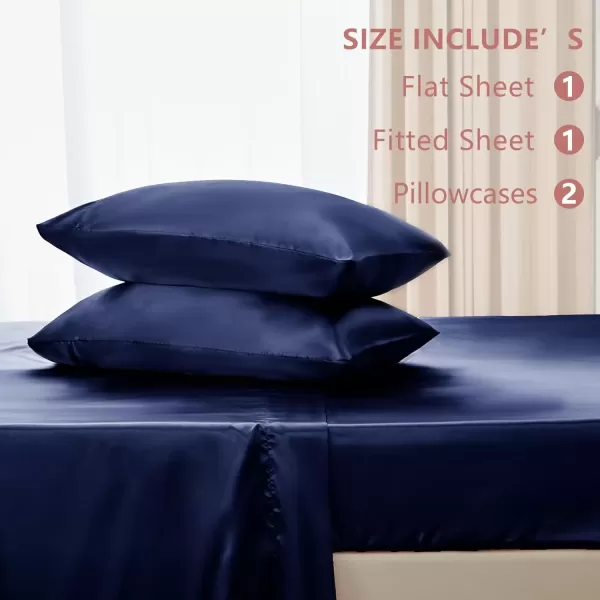 imageCozyLux Satin Sheets Queen Size  4 Piece Black Bed Sheet Set with Silky Microfiber 1 Deep Pocket Fitted Sheet 1 Flat Sheet and 2 Pillowcases  Smooth and SoftNavy Blue