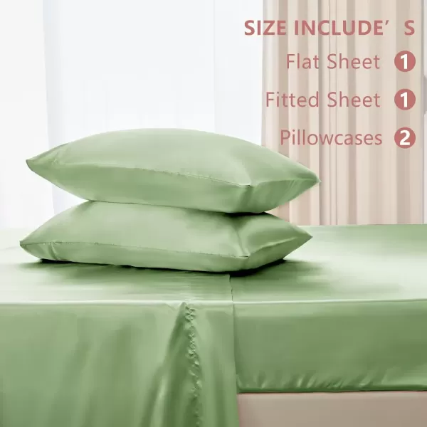 imageCozyLux Satin Sheets Queen Size  4 Piece Black Bed Sheet Set with Silky Microfiber 1 Deep Pocket Fitted Sheet 1 Flat Sheet and 2 Pillowcases  Smooth and SoftSage Green