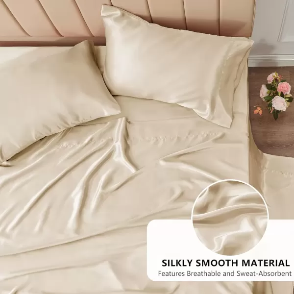 imageCozyLux Satin Sheets Queen Size  4 Piece Black Bed Sheet Set with Silky Microfiber 1 Deep Pocket Fitted Sheet 1 Flat Sheet and 2 Pillowcases  Smooth and SoftChampagne