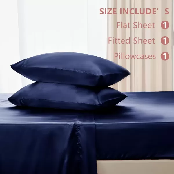 imageCozyLux Satin Sheets Queen Size  4 Piece Black Bed Sheet Set with Silky Microfiber 1 Deep Pocket Fitted Sheet 1 Flat Sheet and 2 Pillowcases  Smooth and SoftNavy Blue