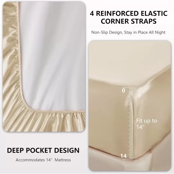 imageCozyLux Satin Sheets Queen Size  4 Piece Black Bed Sheet Set with Silky Microfiber 1 Deep Pocket Fitted Sheet 1 Flat Sheet and 2 Pillowcases  Smooth and SoftChampagne