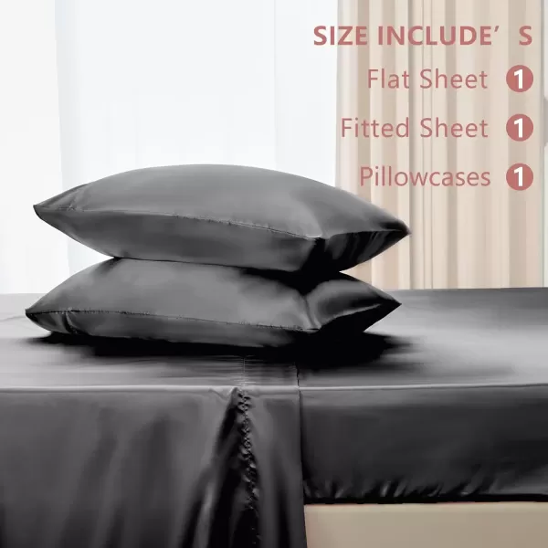 imageCozyLux Satin Sheets Queen Size  4 Piece Black Bed Sheet Set with Silky Microfiber 1 Deep Pocket Fitted Sheet 1 Flat Sheet and 2 Pillowcases  Smooth and SoftDark Grey