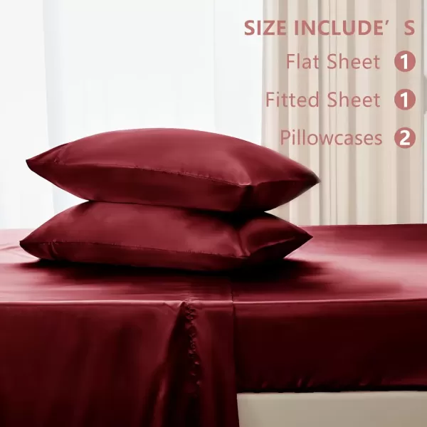 imageCozyLux Satin Sheets Queen Size  4 Piece Black Bed Sheet Set with Silky Microfiber 1 Deep Pocket Fitted Sheet 1 Flat Sheet and 2 Pillowcases  Smooth and SoftBurgundy
