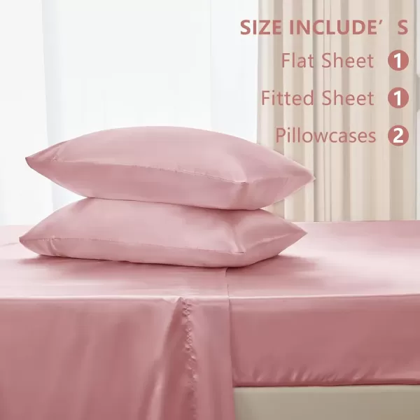 imageCozyLux Satin Sheets Queen Size  4 Piece Black Bed Sheet Set with Silky Microfiber 1 Deep Pocket Fitted Sheet 1 Flat Sheet and 2 Pillowcases  Smooth and SoftPink