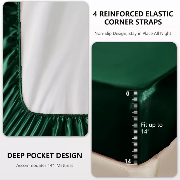 imageCozyLux Satin Sheets Queen Size  4 Piece Black Bed Sheet Set with Silky Microfiber 1 Deep Pocket Fitted Sheet 1 Flat Sheet and 2 Pillowcases  Smooth and SoftDark Green