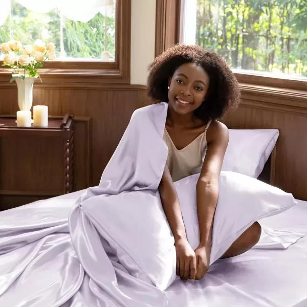 imageCozyLux Satin Sheets Queen Size  4 Piece Black Bed Sheet Set with Silky Microfiber 1 Deep Pocket Fitted Sheet 1 Flat Sheet and 2 Pillowcases  Smooth and SoftTaro Purple