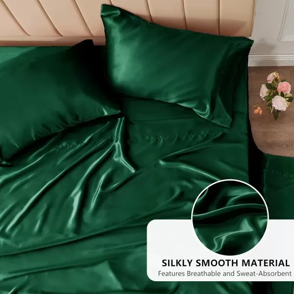 imageCozyLux Satin Sheets Queen Size  4 Piece Black Bed Sheet Set with Silky Microfiber 1 Deep Pocket Fitted Sheet 1 Flat Sheet and 2 Pillowcases  Smooth and SoftDark Green
