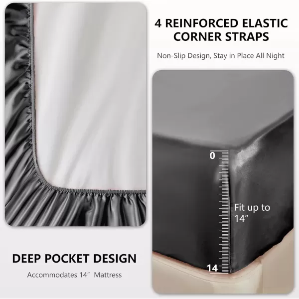 imageCozyLux Satin Sheets Queen Size  4 Piece Black Bed Sheet Set with Silky Microfiber 1 Deep Pocket Fitted Sheet 1 Flat Sheet and 2 Pillowcases  Smooth and SoftDark Grey