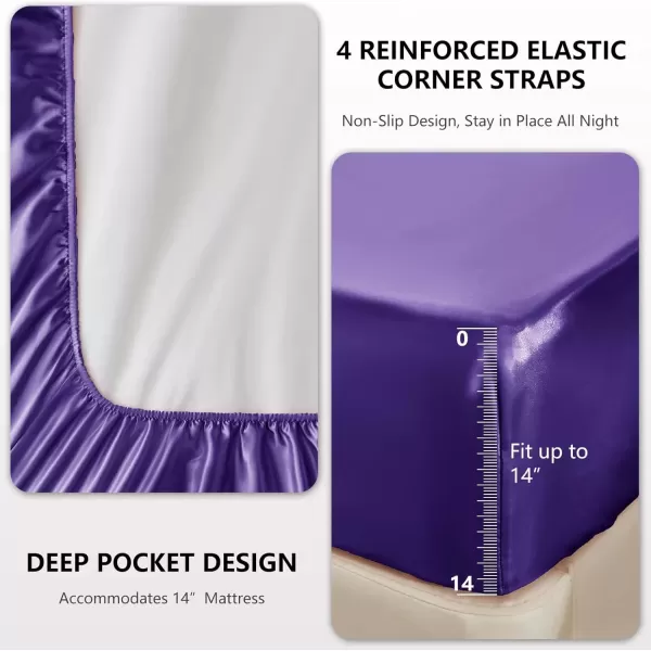 imageCozyLux Satin Sheets Queen Size  4 Piece Black Bed Sheet Set with Silky Microfiber 1 Deep Pocket Fitted Sheet 1 Flat Sheet and 2 Pillowcases  Smooth and SoftPurple