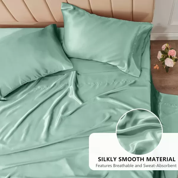 imageCozyLux Satin Sheets Queen Size  4 Piece Black Bed Sheet Set with Silky Microfiber 1 Deep Pocket Fitted Sheet 1 Flat Sheet and 2 Pillowcases  Smooth and SoftAqua