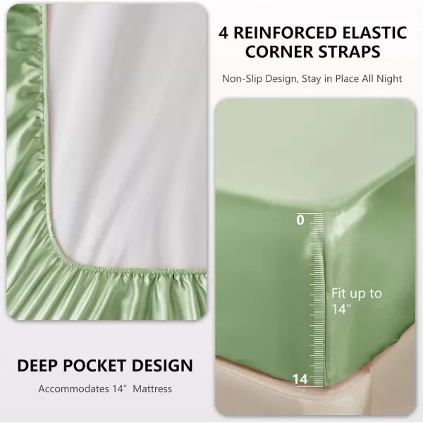 imageCozyLux Satin Sheets Queen Size  4 Piece Black Bed Sheet Set with Silky Microfiber 1 Deep Pocket Fitted Sheet 1 Flat Sheet and 2 Pillowcases  Smooth and SoftSage Green