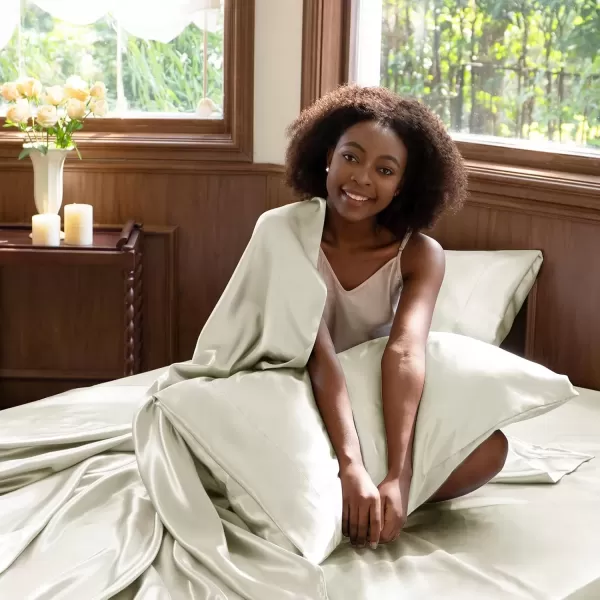 imageCozyLux Satin Sheets Queen Size  4 Piece Black Bed Sheet Set with Silky Microfiber 1 Deep Pocket Fitted Sheet 1 Flat Sheet and 2 Pillowcases  Smooth and SoftBeige
