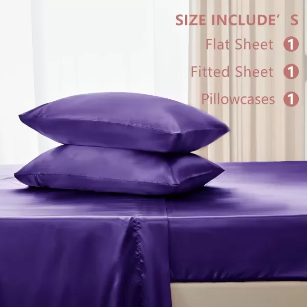 imageCozyLux Satin Sheets Queen Size  4 Piece Black Bed Sheet Set with Silky Microfiber 1 Deep Pocket Fitted Sheet 1 Flat Sheet and 2 Pillowcases  Smooth and SoftPurple