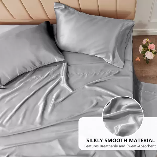 imageCozyLux Satin Sheets Queen Size  4 Piece Black Bed Sheet Set with Silky Microfiber 1 Deep Pocket Fitted Sheet 1 Flat Sheet and 2 Pillowcases  Smooth and SoftLight Grey