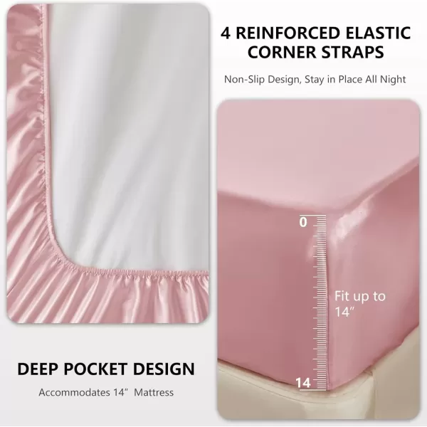 imageCozyLux Satin Sheets Queen Size  4 Piece Black Bed Sheet Set with Silky Microfiber 1 Deep Pocket Fitted Sheet 1 Flat Sheet and 2 Pillowcases  Smooth and SoftPink