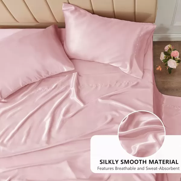 imageCozyLux Satin Sheets Queen Size  4 Piece Black Bed Sheet Set with Silky Microfiber 1 Deep Pocket Fitted Sheet 1 Flat Sheet and 2 Pillowcases  Smooth and SoftPink