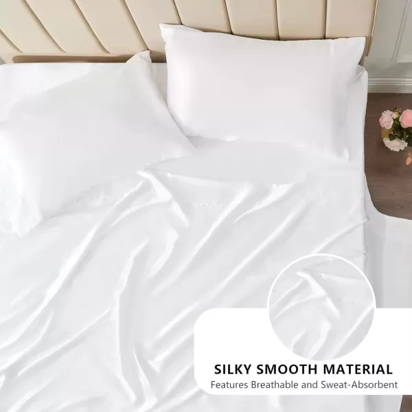 imageCozyLux Satin Sheets Queen Size  4 Piece Black Bed Sheet Set with Silky Microfiber 1 Deep Pocket Fitted Sheet 1 Flat Sheet and 2 Pillowcases  Smooth and SoftWhite