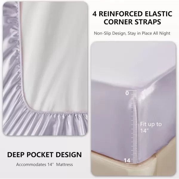 imageCozyLux Satin Sheets Queen Size  4 Piece Black Bed Sheet Set with Silky Microfiber 1 Deep Pocket Fitted Sheet 1 Flat Sheet and 2 Pillowcases  Smooth and SoftTaro Purple