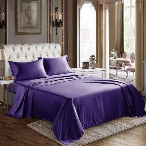 imageCozyLux Satin Sheets Queen Size  4 Piece Black Bed Sheet Set with Silky Microfiber 1 Deep Pocket Fitted Sheet 1 Flat Sheet and 2 Pillowcases  Smooth and SoftPurple