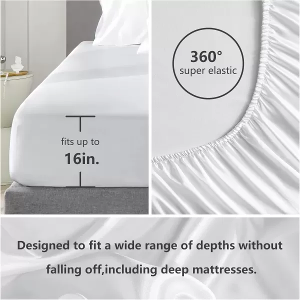 imageCozyLux Satin Sheets Queen Size  4 Piece Black Bed Sheet Set with Silky Microfiber 1 Deep Pocket Fitted Sheet 1 Flat Sheet and 2 Pillowcases  Smooth and SoftWhite