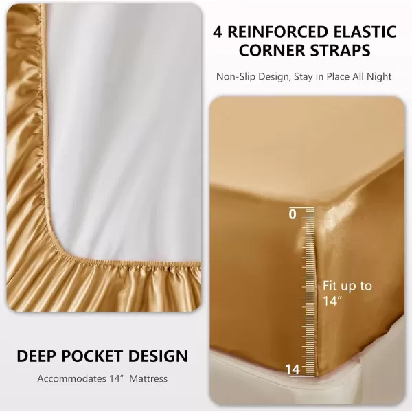 imageCozyLux Satin Sheets Queen Size  4 Piece Black Bed Sheet Set with Silky Microfiber 1 Deep Pocket Fitted Sheet 1 Flat Sheet and 2 Pillowcases  Smooth and SoftGold