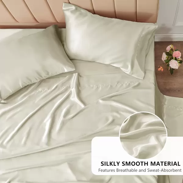 imageCozyLux Satin Sheets Queen Size  4 Piece Black Bed Sheet Set with Silky Microfiber 1 Deep Pocket Fitted Sheet 1 Flat Sheet and 2 Pillowcases  Smooth and SoftBeige