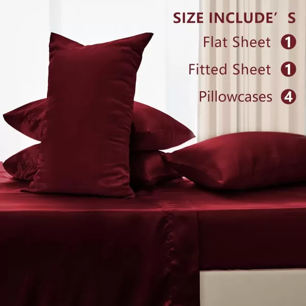 imageCozyLux Satin Sheets Queen Size  4 Piece Black Bed Sheet Set with Silky Microfiber 1 Deep Pocket Fitted Sheet 1 Flat Sheet and 2 Pillowcases  Smooth and SoftBurgundy