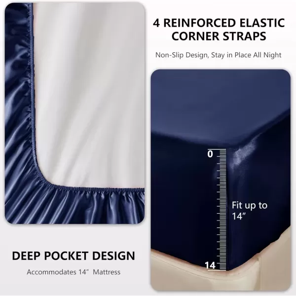 imageCozyLux Satin Sheets Queen Size  4 Piece Black Bed Sheet Set with Silky Microfiber 1 Deep Pocket Fitted Sheet 1 Flat Sheet and 2 Pillowcases  Smooth and SoftNavy Blue