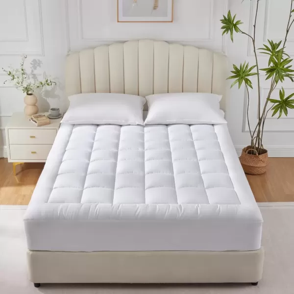 imageCozyLux Twin Extra Long Size Mattress Pad Pillow Top Cotton Twin XL Mattress Topper 821quot Deep Pocket Mattress Cover Quilted Fitted Cooling 450GSM Mattress Protector 39x80 inchWhiteWhite