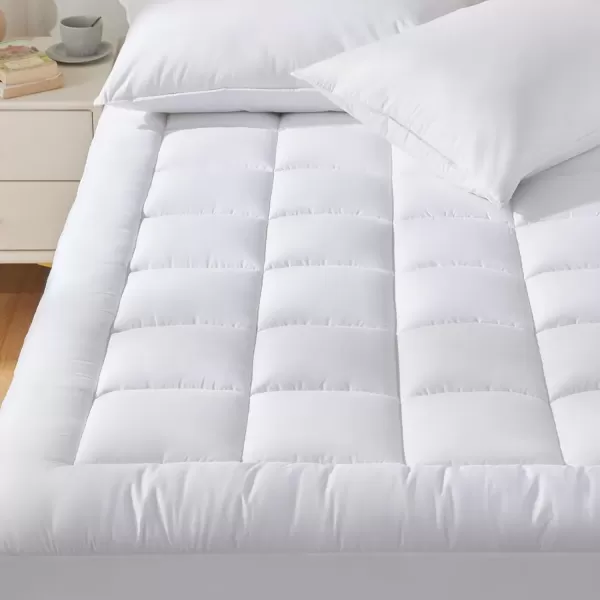 imageCozyLux Twin Extra Long Size Mattress Pad Pillow Top Cotton Twin XL Mattress Topper 821quot Deep Pocket Mattress Cover Quilted Fitted Cooling 450GSM Mattress Protector 39x80 inchWhiteWhite