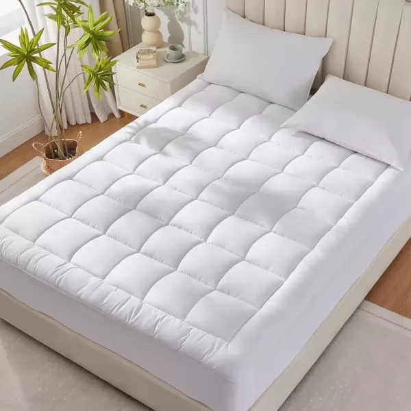 imageCozyLux Twin Extra Long Size Mattress Pad Pillow Top Cotton Twin XL Mattress Topper 821quot Deep Pocket Mattress Cover Quilted Fitted Cooling 450GSM Mattress Protector 39x80 inchWhiteWhite