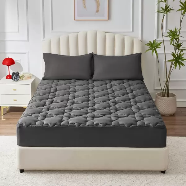 imageCozyLux Twin Mattress Pad Deep Pocket Non Slip Cotton Mattress Topper Breathable and Soft Quilted Fitted Mattress Cover Up to 18quot Thick Pillowtop 450GSM Bed Mattress Pad WhiteDark Grey