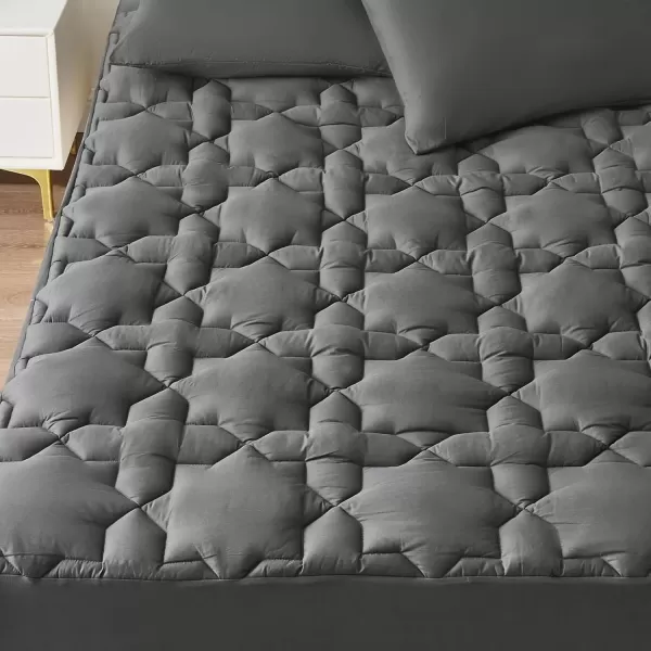 imageCozyLux Twin Mattress Pad Deep Pocket Non Slip Cotton Mattress Topper Breathable and Soft Quilted Fitted Mattress Cover Up to 18quot Thick Pillowtop 450GSM Bed Mattress Pad WhiteDark Grey
