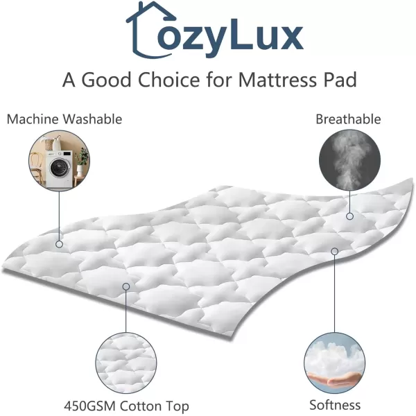imageCozyLux Twin Mattress Pad Deep Pocket Non Slip Cotton Mattress Topper Breathable and Soft Quilted Fitted Mattress Cover Up to 18quot Thick Pillowtop 450GSM Bed Mattress Pad WhiteWhite