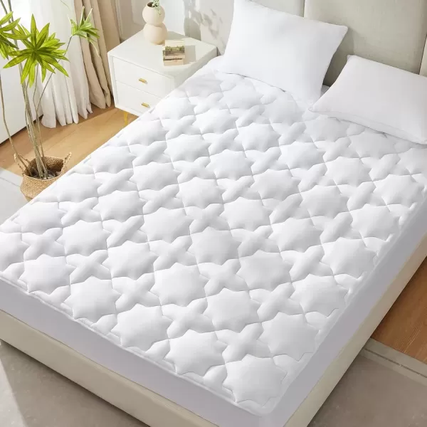 imageCozyLux Twin Mattress Pad Deep Pocket Non Slip Cotton Mattress Topper Breathable and Soft Quilted Fitted Mattress Cover Up to 18quot Thick Pillowtop 450GSM Bed Mattress Pad WhiteWhite