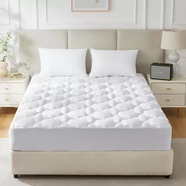 imageCozyLux Twin Mattress Pad Deep Pocket Non Slip Cotton Mattress Topper Breathable and Soft Quilted Fitted Mattress Cover Up to 18quot Thick Pillowtop 450GSM Bed Mattress Pad WhiteWhite