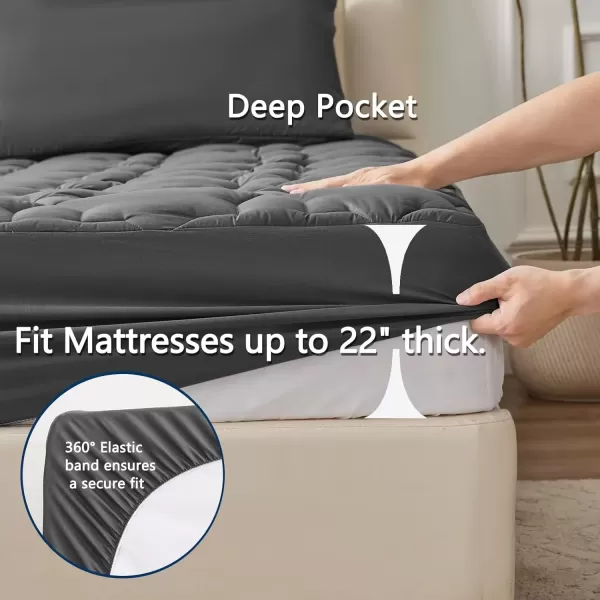 imageCozyLux Twin Mattress Pad Deep Pocket Non Slip Cotton Mattress Topper Breathable and Soft Quilted Fitted Mattress Cover Up to 18quot Thick Pillowtop 450GSM Bed Mattress Pad WhiteDark Grey