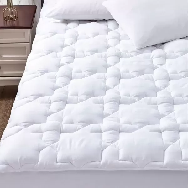 imageCozyLux Twin Mattress Pad Deep Pocket Non Slip Cotton Mattress Topper Breathable and Soft Quilted Fitted Mattress Cover Up to 18quot Thick Pillowtop 450GSM Bed Mattress Pad WhiteWhite