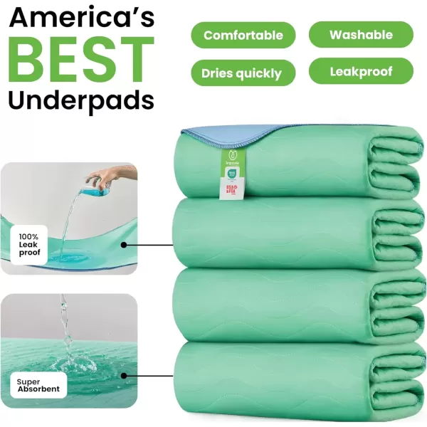 imageIMPROVIA Washable Underpads 34quot x 36quot Pack of 4  Heavy Absorbency Reusable Bedwetting Incontinence Pads for Kids Adults Elderly and Pets  Waterproof Protective Pad for Bed Couch Sofa Floor4 Pack  34x52
