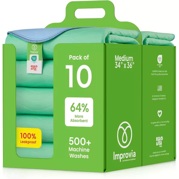 imageIMPROVIA Washable Underpads 34quot x 36quot Pack of 4  Heavy Absorbency Reusable Bedwetting Incontinence Pads for Kids Adults Elderly and Pets  Waterproof Protective Pad for Bed Couch Sofa Floor10 Pack  34x36