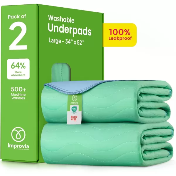 imageIMPROVIA Washable Underpads 34quot x 36quot Pack of 4  Heavy Absorbency Reusable Bedwetting Incontinence Pads for Kids Adults Elderly and Pets  Waterproof Protective Pad for Bed Couch Sofa Floor2 Pack  34x52