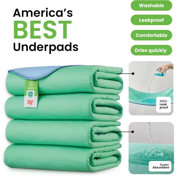imageIMPROVIA Washable Underpads 34quot x 36quot Pack of 4  Heavy Absorbency Reusable Bedwetting Incontinence Pads for Kids Adults Elderly and Pets  Waterproof Protective Pad for Bed Couch Sofa Floor4 Pack  34x36